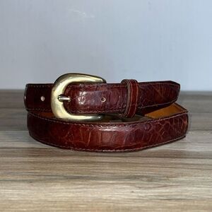Omega Leather Belt Mens Medium Brown Gold Tone Buckle #4293 Made In America